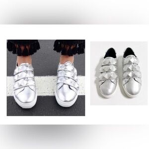 Rebecca Minkoff BECKY Studded Sneaker Leather Silver Metallic Retro Anime